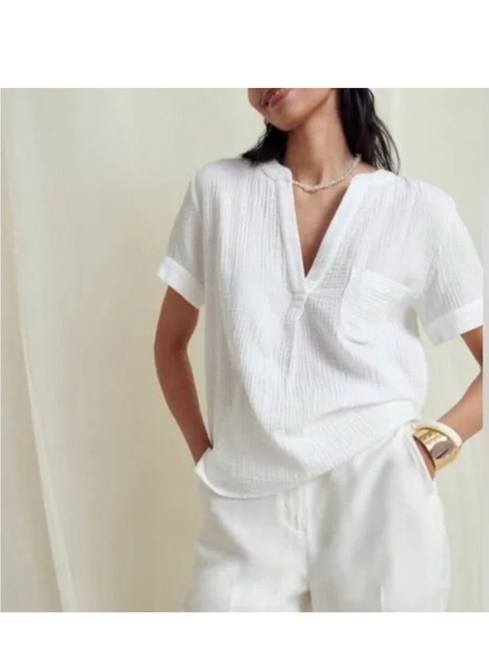 J. Crew V-neck double-gauze popover, Short sleeve, White, X-Small